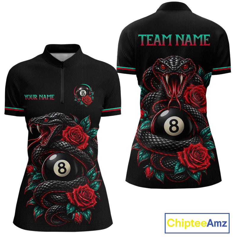 Custom Snake and Rose Flowers 8 Ball Billiard Team Shirts for Women Billiard League Jerseys NNT341