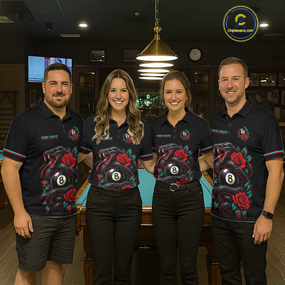 Custom Snake and Rose Flowers 8 Ball Billiard Team Shirts for Women Billiard League Jerseys NNT341