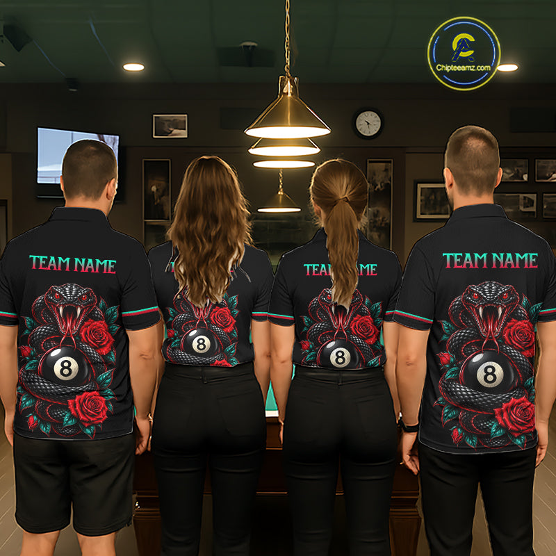 Custom Snake and Rose Flowers 8 Ball Billiard Team Shirts for Women Billiard League Jerseys NNT341