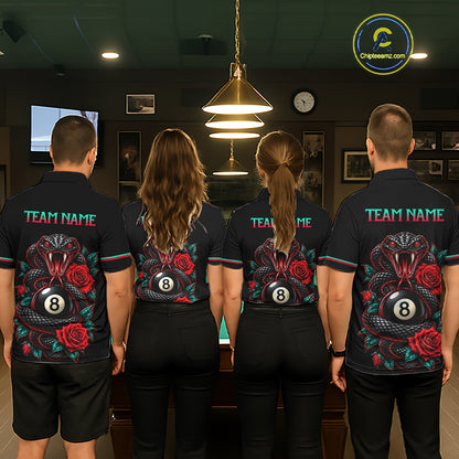 Custom Snake and Rose Flowers 8 Ball Billiard Team Shirts for Women Billiard League Jerseys NNT341