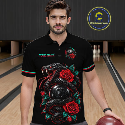 Custom Snake and Rose Flowers Bowling Team Shirts Bowling Jersey for Men Bowling League HNT622