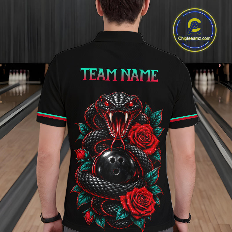 Custom Snake and Rose Flowers Bowling Team Shirts Bowling Jersey for Men Bowling League HNT622