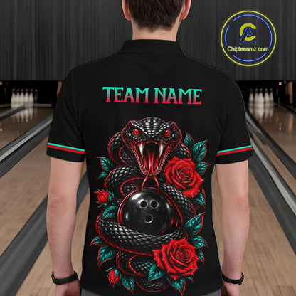 Custom Snake and Rose Flowers Bowling Team Shirts Bowling Jersey for Men Bowling League HNT622