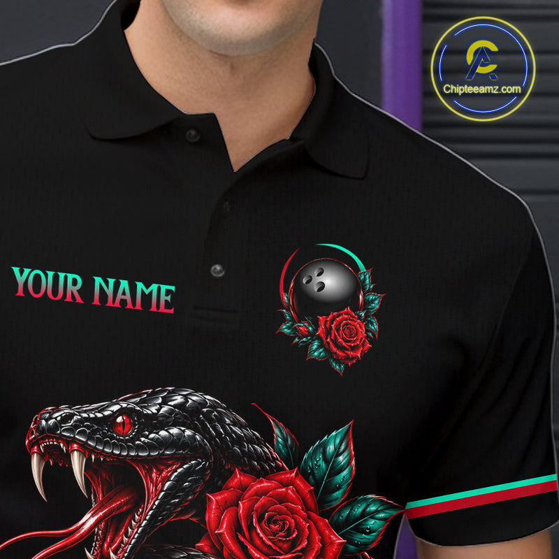 Custom Snake and Rose Flowers Bowling Team Shirts Bowling Jersey for Men Bowling League HNT622