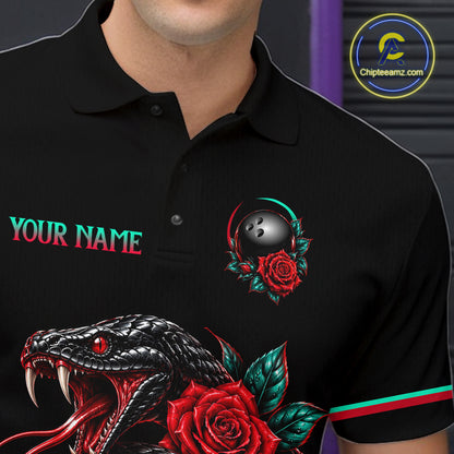 Custom Snake and Rose Flowers Bowling Team Shirts Bowling Jersey for Men Bowling League HNT622