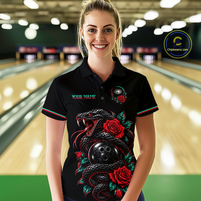 Custom Snake and Rose Flowers Bowling Team Shirts Bowling Jersey for Women Bowling League HNT622