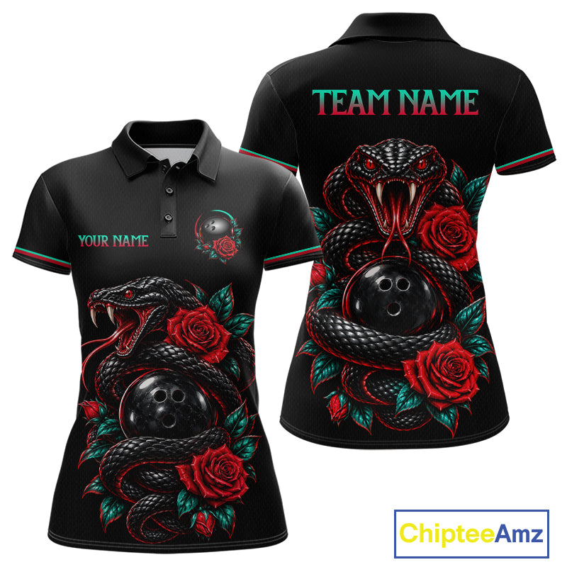 Custom Snake and Rose Flowers Bowling Team Shirts Bowling Jersey for Women Bowling League HNT622