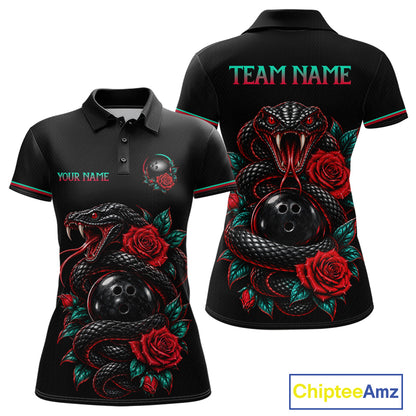 Custom Snake and Rose Flowers Bowling Team Shirts Bowling Jersey for Women Bowling League HNT622