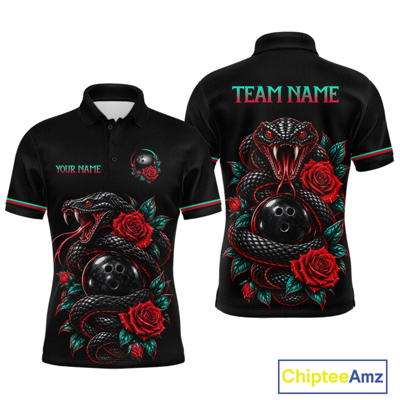 Custom Snake and Rose Flowers Bowling Team Shirts Bowling Jersey for Men Bowling League HNT622