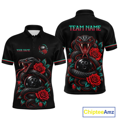 Custom Snake and Rose Flowers Bowling Team Shirts Bowling Jersey for Men Bowling League HNT622