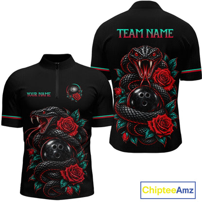 Custom Snake and Rose Flowers Bowling Team Shirts Bowling Jersey for Men Bowling League HNT622
