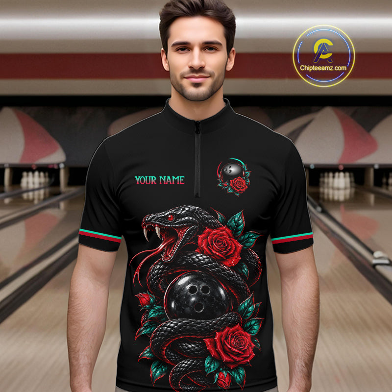 Custom Snake and Rose Flowers Bowling Team Shirts Bowling Jersey for Men Bowling League HNT622