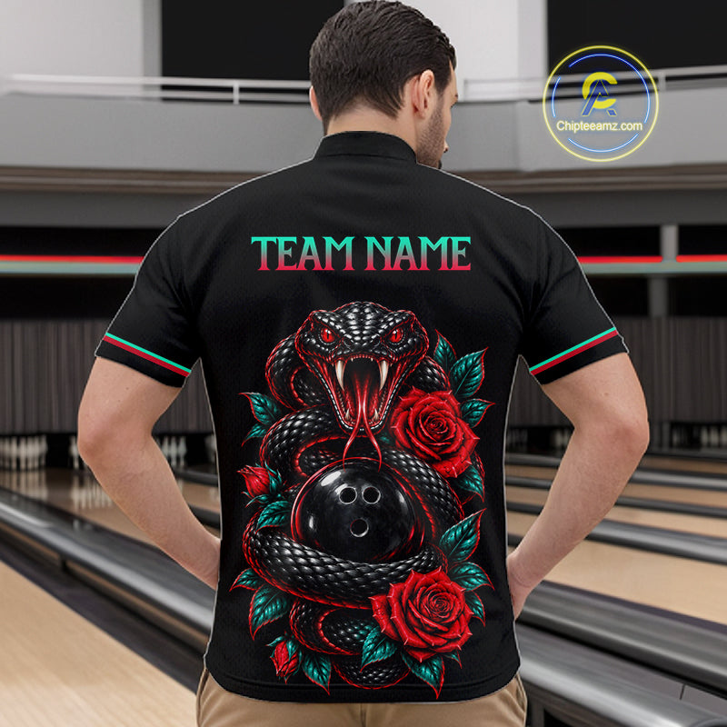 Custom Snake and Rose Flowers Bowling Team Shirts Bowling Jersey for Men Bowling League HNT622