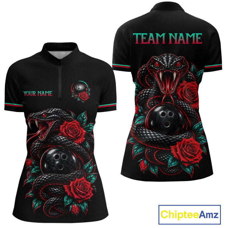 Custom Snake and Rose Flowers Bowling Team Shirts Bowling Jersey for Women Bowling League HNT622