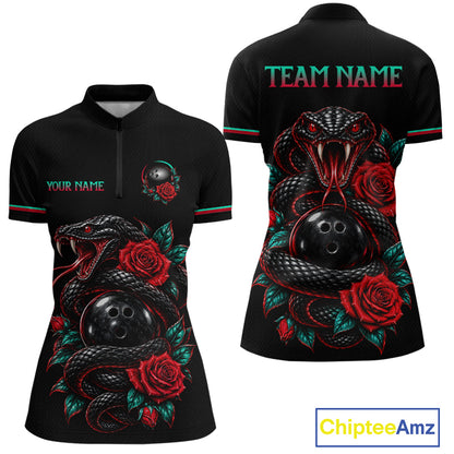 Custom Snake and Rose Flowers Bowling Team Shirts Bowling Jersey for Women Bowling League HNT622