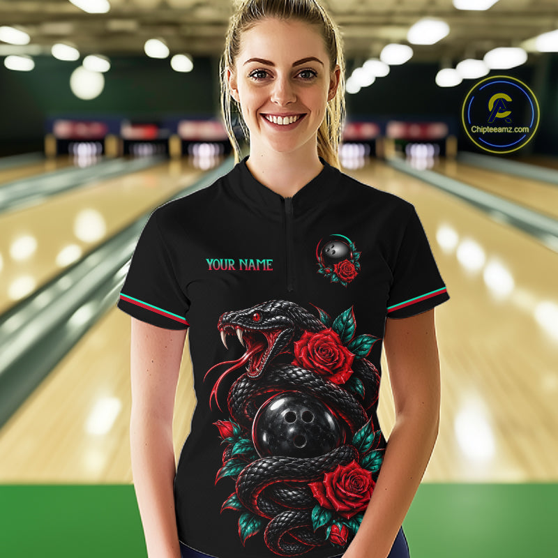 Custom Snake and Rose Flowers Bowling Team Shirts Bowling Jersey for Women Bowling League HNT622