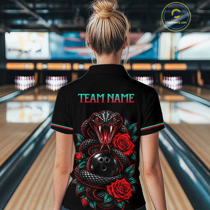 Custom Snake and Rose Flowers Bowling Team Shirts Bowling Jersey for Women Bowling League HNT622