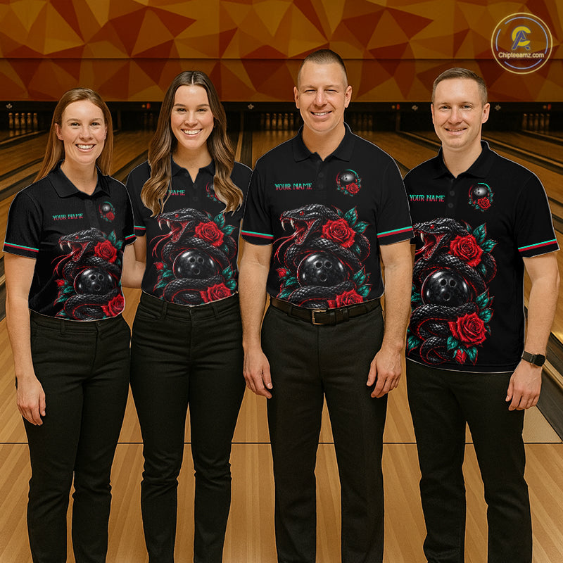 Custom Snake and Rose Flowers Bowling Team Shirts Bowling Jersey for Women Bowling League HNT622