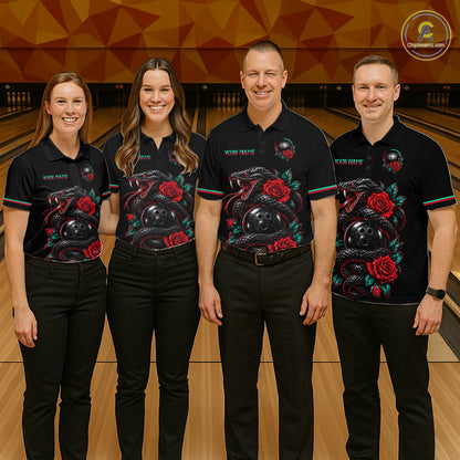 Custom Snake and Rose Flowers Bowling Team Shirts Bowling Jersey for Women Bowling League HNT622