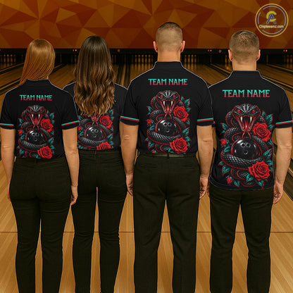 Custom Snake and Rose Flowers Bowling Team Shirts Bowling Jersey for Men Bowling League HNT622