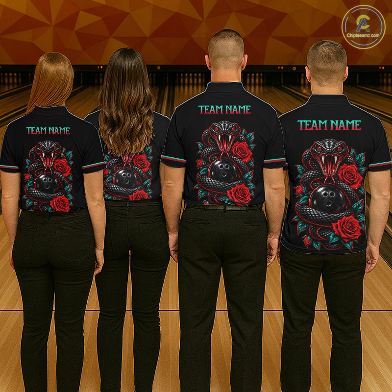 Custom Snake and Rose Flowers Bowling Team Shirts Bowling Jersey for Women Bowling League HNT622
