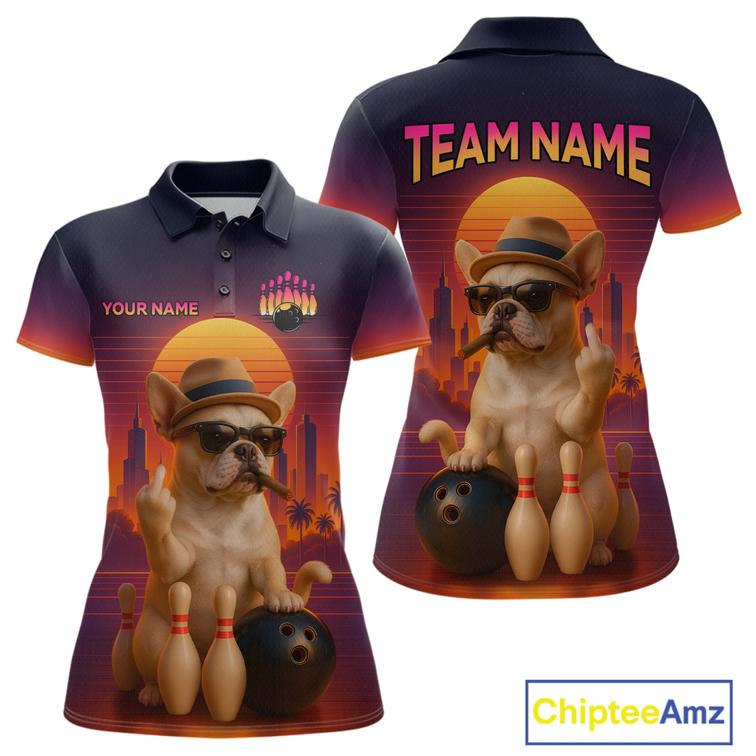 Custom Funny Dog Bowling Jersey for Women Bowling Uniform Polo & 1/4 Zip Bowling Team Shirts HNT135