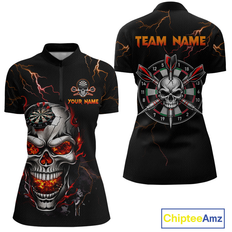 Thunder Skull Dartboard Shirt Custom Darts Shirts for Women Darts Team Jerseys Polo & 1/4 Zip NNT375