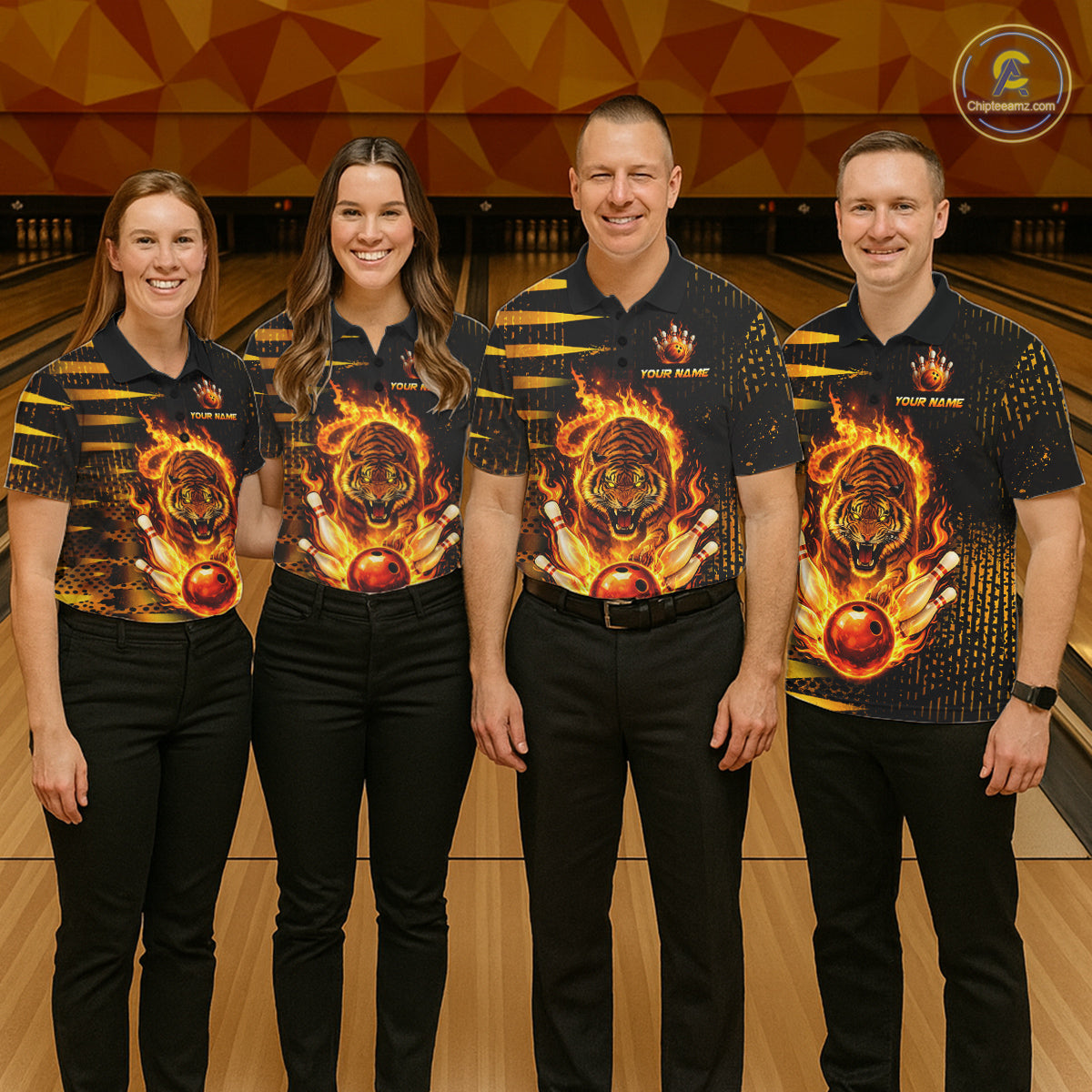 Custom Flame Tiger Bowling Team Jersey Bowling Shirt for Women Bowling League Polo & 1/4 Zip HNT201