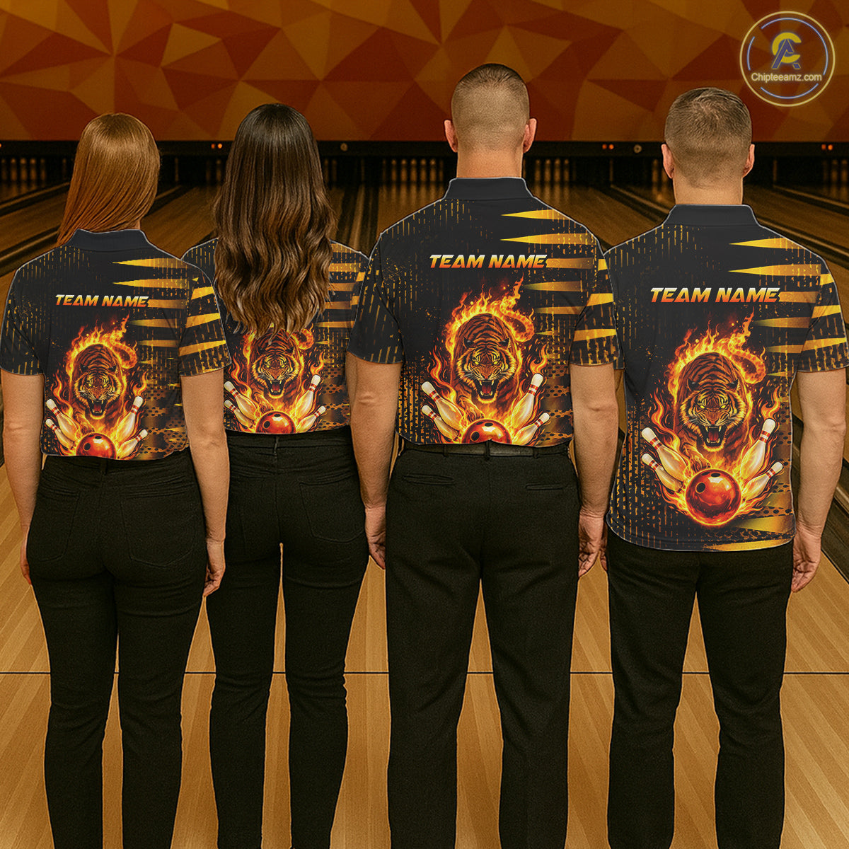 Custom Flame Tiger Bowling Team Jersey Bowling Shirt for Men Bowling League Polo & 1/4 Zip HNT201