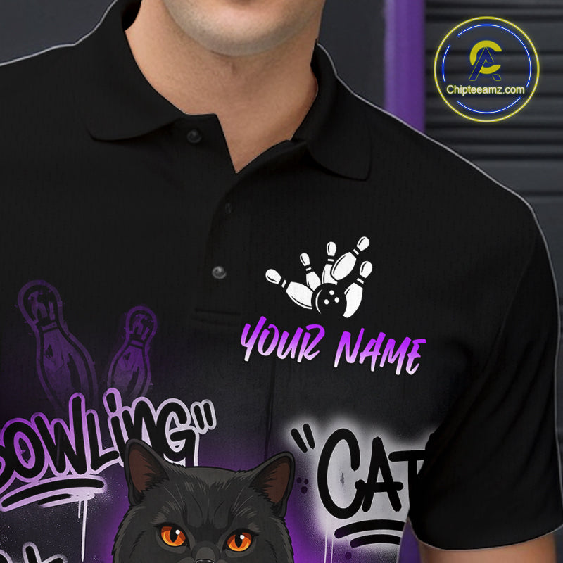 Custom Funny Black Cat Bowling Jersey for Men Bowling League Bowling Team Shirts HN289