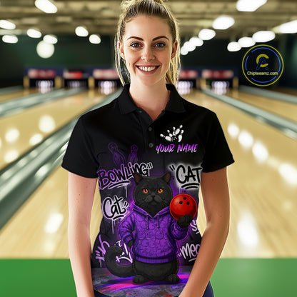 Custom Funny Black Cat Bowling Jersey for Women Bowling League Bowling Team Shirts HN289