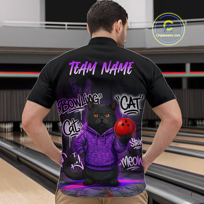 Custom Funny Black Cat Bowling Jersey for Men Bowling League Bowling Team Shirts HN289
