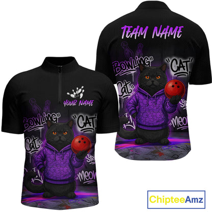 Custom Funny Black Cat Bowling Jersey for Men Bowling League Bowling Team Shirts HN289