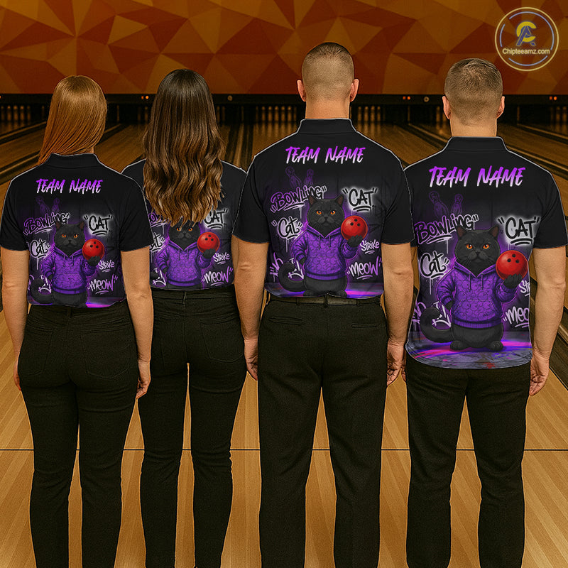Custom Funny Black Cat Bowling Jersey for Men Bowling League Bowling Team Shirts HN289