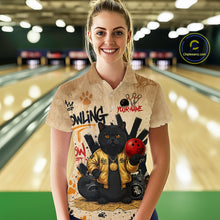 Load image into Gallery viewer, Custom Black Cat Bowling Jersey for Women Funny Cat Bowling League Bowling Team Shirts HN290