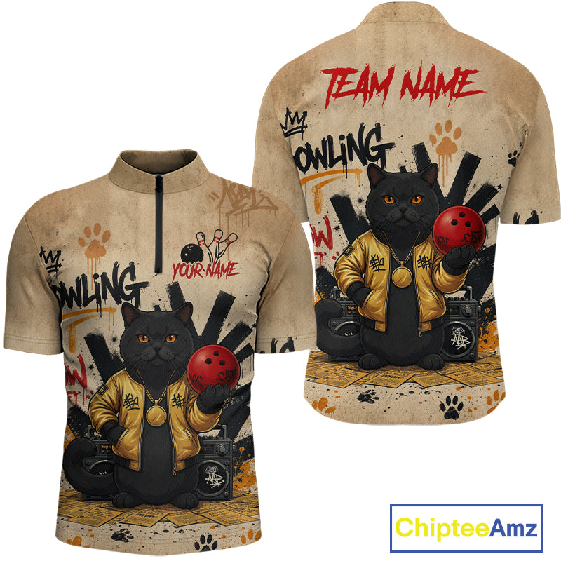 Custom Black Cat Bowling Jersey for Men Funny Cat Bowling League Bowling Team Shirts HN290