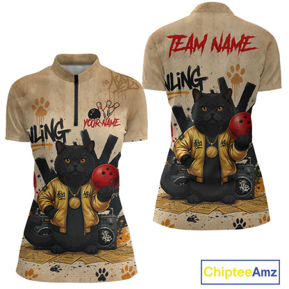 Custom Black Cat Bowling Jersey for Women Funny Cat Bowling League Bowling Team Shirts HN290