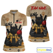 Load image into Gallery viewer, Custom Black Cat Bowling Jersey for Women Funny Cat Bowling League Bowling Team Shirts HN290