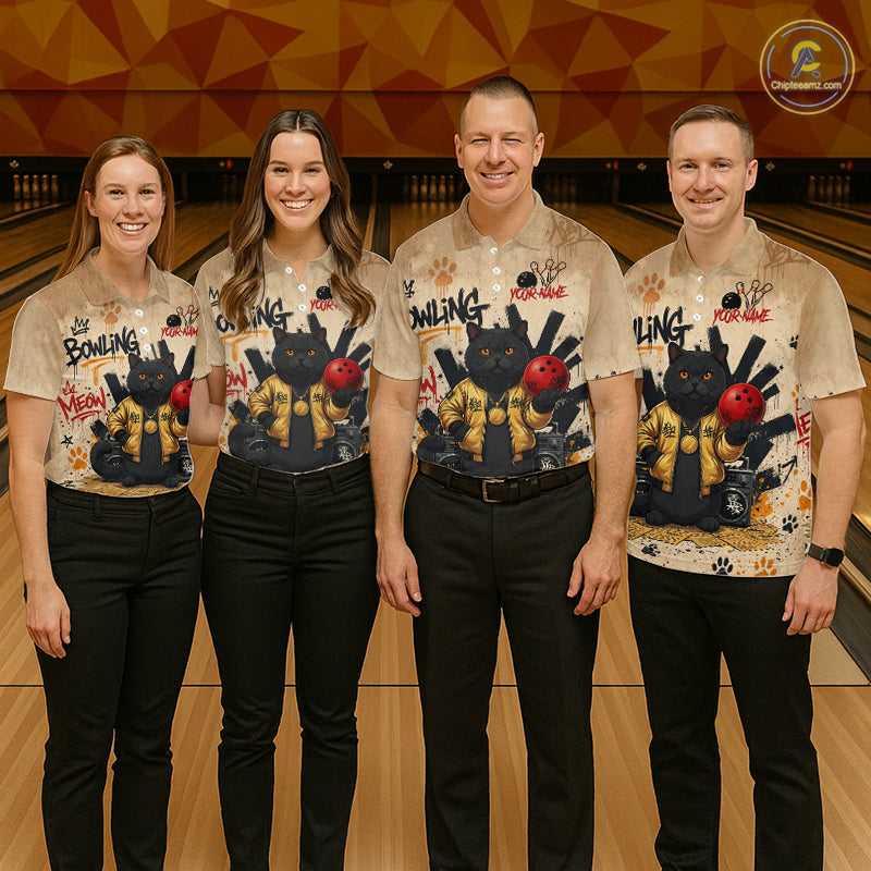 Custom Black Cat Bowling Jersey for Men Funny Cat Bowling League Bowling Team Shirts HN290