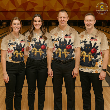 Custom Black Cat Bowling Jersey for Men Funny Cat Bowling League Bowling Team Shirts HN290