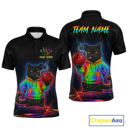 Custom Neon Black Cat Bowling Jersey for Men Funny Bowling League Bowling Team Shirts HN291