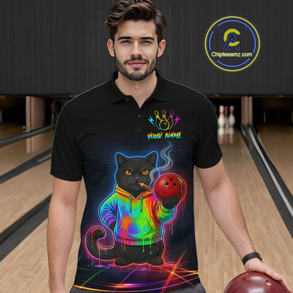 Custom Neon Black Cat Bowling Jersey for Men Funny Bowling League Bowling Team Shirts HN291