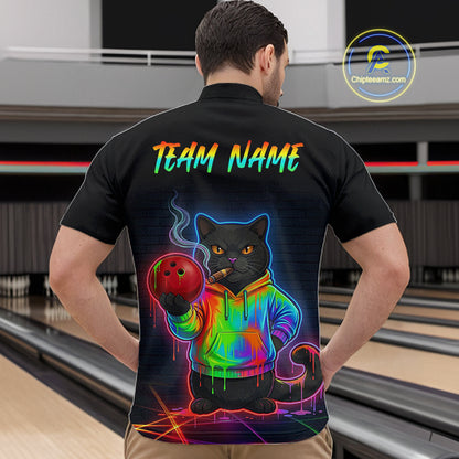 Custom Neon Black Cat Bowling Jersey for Men Funny Bowling League Bowling Team Shirts HN291