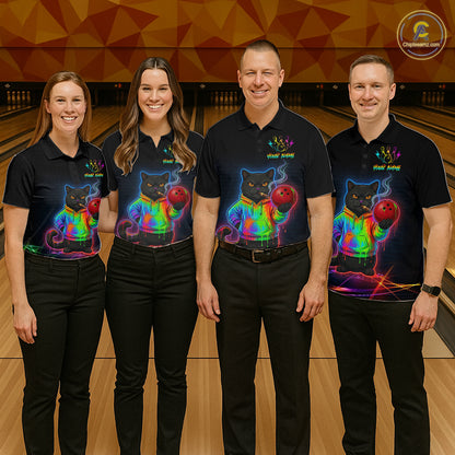 Custom Neon Black Cat Bowling Jersey for Women Funny Bowling League Bowling Team Shirts HN291