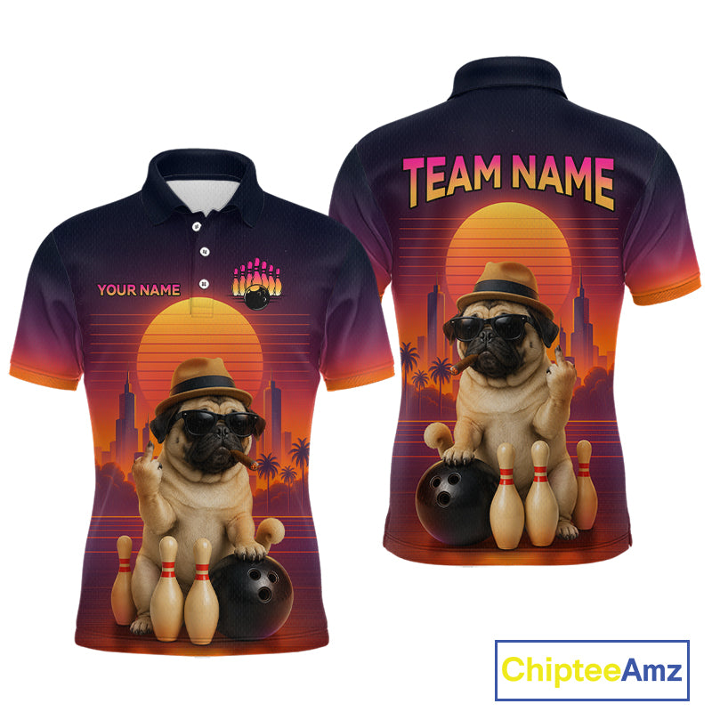 Custom Funny PugDog Bowling Jersey for Men Bowling Team Shirts for Bowler Polo & 1/4 Zip HNT538