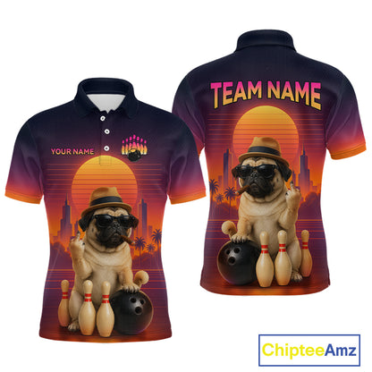 Custom Funny PugDog Bowling Jersey for Men Bowling Team Shirts for Bowler Polo & 1/4 Zip HNT538