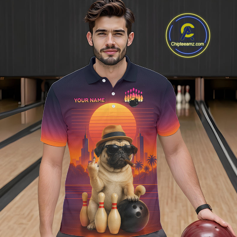 Custom Funny PugDog Bowling Jersey for Men Bowling Team Shirts for Bowler Polo & 1/4 Zip HNT538