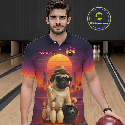 Custom Funny PugDog Bowling Jersey for Men Bowling Team Shirts for Bowler Polo & 1/4 Zip HNT538