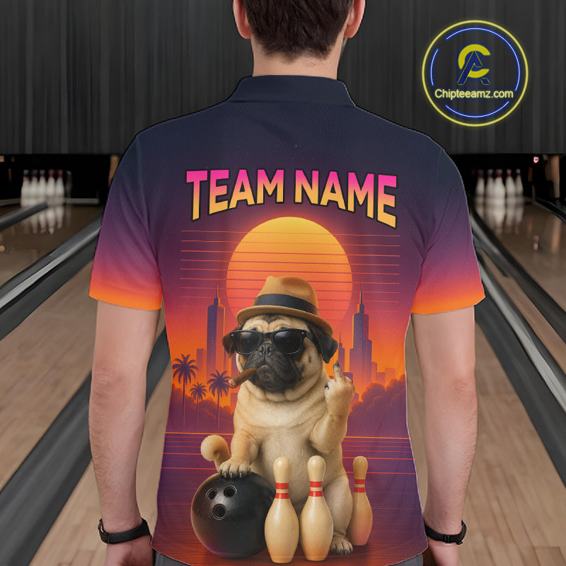 Custom Funny PugDog Bowling Jersey for Men Bowling Team Shirts for Bowler Polo & 1/4 Zip HNT538