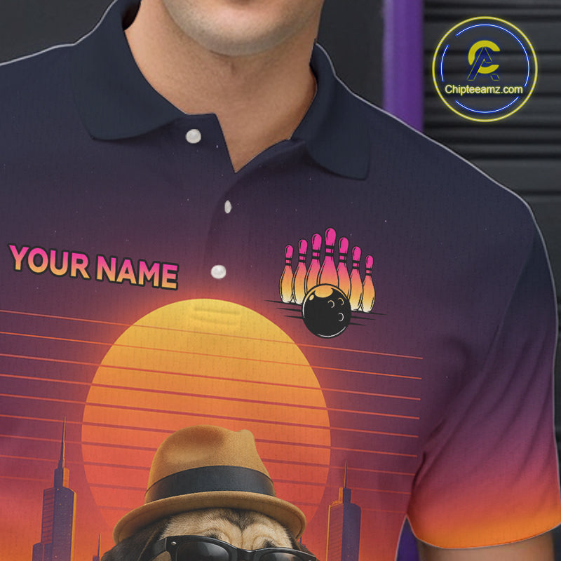 Custom Funny PugDog Bowling Jersey for Men Bowling Team Shirts for Bowler Polo & 1/4 Zip HNT538